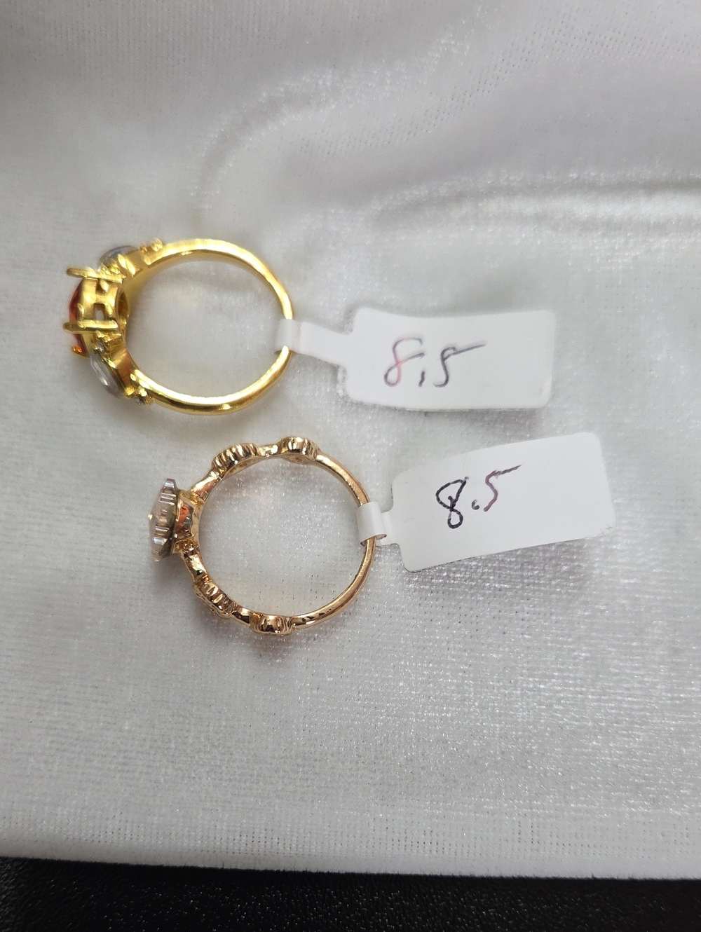 Lot of 2 Fashion Rings Orange Square Setting Gold Snowflake Setting Rings Sz 8.5 - Picture 5 of 7
